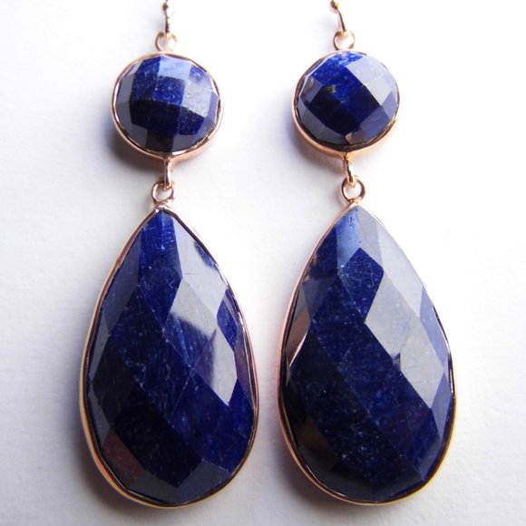 56 ctw SAPPHIRE Rose gold over Silver Earrings - Picture 2 of 8